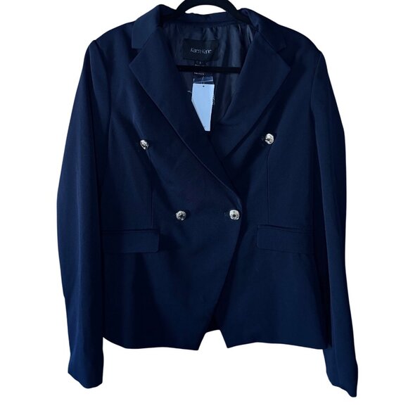Karen Kane Fitted Blazer in Navy with Decorative Crest Buttons – Size L - Picture 3 of 13